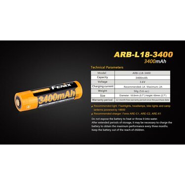 Nabíjacia batéria Fenix 18650 3400mAh (Li-Ion)